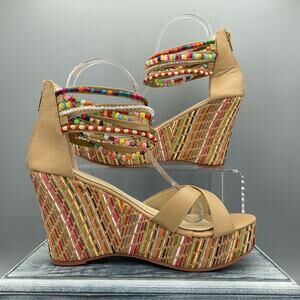 NEW Getmorebeauty Women’s Wedge Sandals with Beads Beige Size 9
